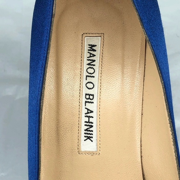 Manolo Blahnik Hangisi 70 Blue Satin Crystal Buckle Pumps 37.5 - Picture 7 of 7